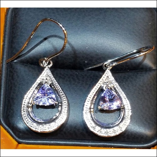 $150 1.25" 1.00Ct Tanzanite & Diamond Earrings Sterling Silver